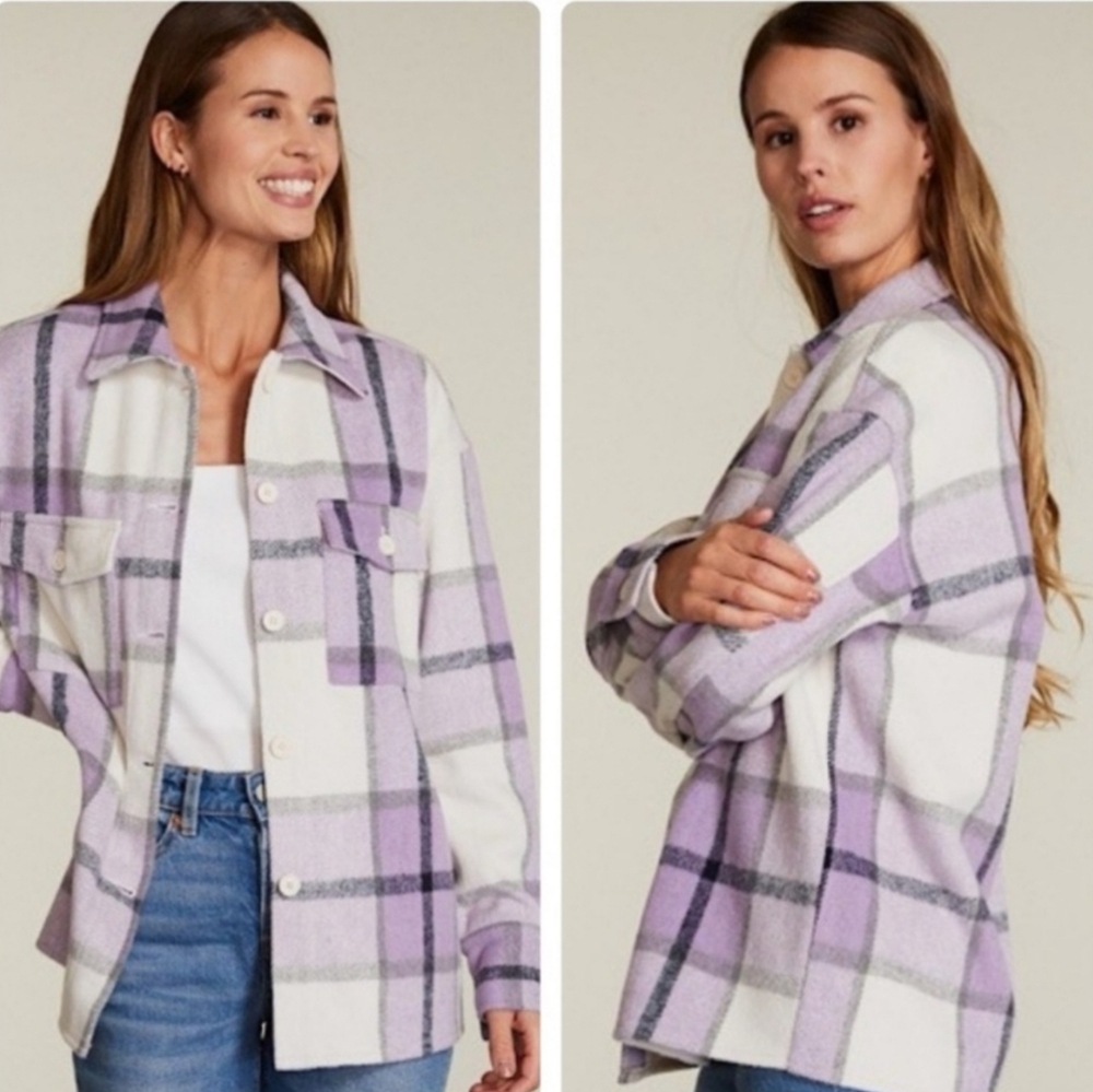 NWT Comfy Plaid Button-up Oversized Flanel Shacket Shirt Jacket M Medium